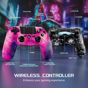 Ishako 2Pack Wireless Controller for PlayStation 4 and PC, Dual Vibration Motors, 6-Axis Motion Sensor, Built-in 3.5mm Headphone Jack, Pink and Black