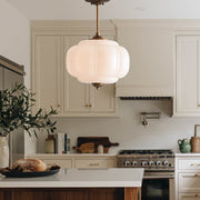 Arturesthome Eloise Scallop Milk Glass Pendant Ceiling Light, Green Yellow, Dimmable, 14.96 in