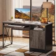 Bestier 47-Inch Computer Desk with Keyboard Tray and Storage Cabinet, Wash Gray, Reversible Layout