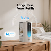 DREO 6L Humidifier for Large Room, Warm and Cool Mist, 60H Runtime, Fast Heating, Precise Humidity Control, Top-Fill Design, Quiet Operation, White