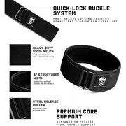 Gymreapers Quick Locking Weightlifting Belt, 4 Inch Nylon Powerlifting Belt with Adjustable Metal Buckle, Black, Medium
