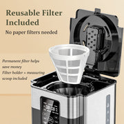 LINKChef Drip Coffee Maker, 12-Cup Programmable, Glass Carafe, 12-Hour Auto Brew Timer, Keep Warm Plate, Black