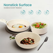 edx 12-Piece Non-Stick Cookware Set with Detachable Handles, Multi-Function Pots and Pans, Beige - Non-stick