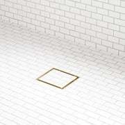 Signature Hardware 4 Inch TileIn Square Shower Drain, Brushed Gold, 304 Stainless Steel, Removable Hair Strainer Basket, 955251S4