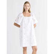 Free Assembly Women's Square Neck Eyelet Mini Dress, Breathable Cotton, Vivid White, Sizes XS-XXL
