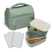 Bentgo Deluxe 4-Piece Lunch Box Set with Insulated Bag, Built-In Utensils, 2 Ice Packs, Khaki Green