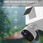 Rraycom 4pcs Solar Outdoor Security Camera System, 2K HD, Color Night Vision, IP65 Waterproof, Two-Way Audio, 5200mAh Battery