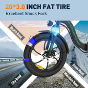 COLORWAY 20x3.0 Fat Tire Electric Bike, Black - Aluminum Alloy Body