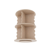 House of Happy Wiggle Rotating Bookshelf, Two-Tier Wavy Design, Natural Finish, 6 Fixed Shelves