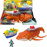 Fisher-Price Imaginext Jurassic World Rebirth Aquachomp Chase Mosasaurus Dinosaur Toy Playset, 18-Inch, Includes 3-Inch Action Figure, Patrol Boat with Launcher, and Projectiles