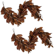 Brown Magnolia Leaf Garland, 6ft Realistic Artificial Fall Magnolia Leaves with Pinecones, UV Resistant, Waterproof