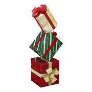Holiday Time Light-Up Stacked Giftbox Christmas Decoration, 42 in, Red Green Gold, 60 Warm White LED Lights, Indoor Outdoor