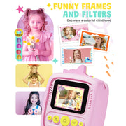 Prysyed Upgrade Kids Instant Digital Camera, 12MP Photos, 1080P HD Video, Thermal Instant Print, Pink