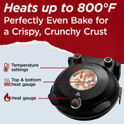 Culinary Chef Countertop Electric Pizza Oven with Ceramic Stone, Adjustable Heat Control, Viewing Window, 1200W Power, Large 12-Inch Capacity, Black, CCPP1200
