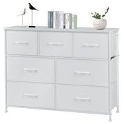 EDX WMED-BC 7 Drawer Dresser Wide Chest of Storage Drawers Nightstand with Wood Top for Living Room Bedroom Hallway White