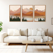 TOARTi Boho Mountain Wall Art, Framed Canvas Painting, 16 x 24 in, Burnt Orange Terracotta Nature Decor, Mid Century Modern Rustic
