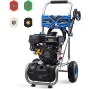 Efurden Gas Pressure Washer, 3500 PSI, 2.3 GPM, 209CC Engine, 4 Adjustable Nozzles, 25-Foot Hose, 11-Inch Wheels, Blue, MTPW01-WM