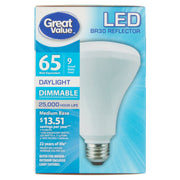 Great Value GVRLBR3065W50KD LED Light Bulbs, 9W Dimmable Daylight 2pk