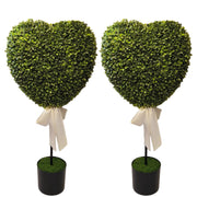 My Texas House Boxwood Heart Topiaries with White Bow, Green, 32 in, 2 Count