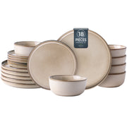 AmorArc Ceramic Dinnerware Sets for 6, 18 Pieces Stoneware Plates and Bowls Sets, Cappuccino