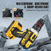 RELOIVE 21V Cordless Drill Driver Power Set, 4-in-1 Multifunctional Tool, 45N.m Torque, 3/8 in Keyless Chuck, Dual 2000mAh Batteries, Yellow