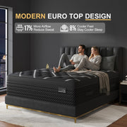 Lucky Lotus King Size Hybrid Mattress, 14 Inch Medium Firm, Gel Memory Foam, Pocket Springs, Euro Top, Black