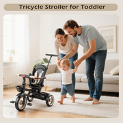JoyStone 7 in 1 Foldable Toddler Tricycle Stroller with Adjustable Canopy, Parent Handle, Removable Pedals, Seat Belt, Storage Basket, Khaki