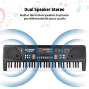 OUTGOO Kids Keyboard Piano, Portable 61-Key Electronic Digital Piano with Built-in Dual Speakers, Microphone, Music Stand, Rechargeable, Black, M9126
