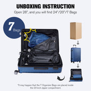 Gowill 3 Piece Luggage Set, 20/24/28 Inch Hardside Suitcases with 7 Organizer Bags, Blue