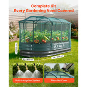 KFFKFF Galvanized Raised Garden Bed Kit with Integrated Automatic Watering System and Protective Mesh Cover, Oval Metal Planter Box, Rust-Resistant Alu-Zinc, Dark Gray, 6 x 3 x 1 ft, YJ-ZZC017