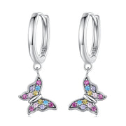 Zetshion Colorful CZ Butterfly Dangle Small Huggie Hoop Earrings, Sterling Silver 925, Crystal