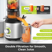 Syvio MP-802E Cold Press Masticating Juicer with 4.3 in Feed Chute, 350W Motor, Black/Silver