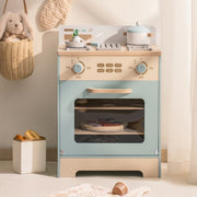Robud WCF28 Pretend Play Toy Oven Wooden Kitchen Playset with Pizza and Cupcakes Accessories, Blue