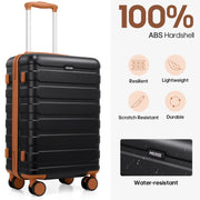 MIUSSE 3 Piece Hard Shell Carry On Luggage Set with 20 Inch Hardside Suitcase, Spinner Wheels, TSA Lock, Travel Backpack with USB Port, Toiletry Bag, Black