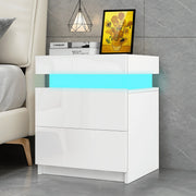 Hommpa 2 Drawer Modern Nightstand w/RGB LED Light High Gloss Bedside Tables for Bedroom, White - Durable