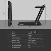 Costway SP37146BK SuperFit 2.25HP 2 in 1 Folding Treadmill W/ Speaker Remote Control APP, Black