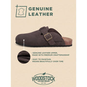 Woodstock Men's Beacon Genuine Leather Comfort Clog Sandal, Brown, Medium Width, Flat Heel, Slip-Resistant