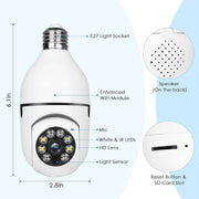 Jqimn 2.4GHz Light Bulb Security Camera, 1080P Wireless Indoor Outdoor, 360 Pan/Tilt/Zoom, Color Night Vision, AI Motion Detection, Audible Alarm, Two-Way Talk
