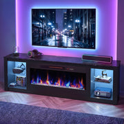 Bestier Fireplace TV Stand, 70 Inch, Supports TVs up to 75 Inch, 36 Inch Electric Fireplace with LED Lights, Adjustable Shelves, Black
