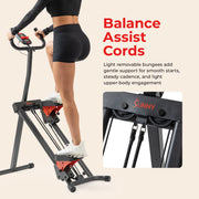 Sunny Health & Fitness Smart Foldable Stair Climber with Balance-Assist Cords, Adjustable Step Range, LCD Monitor, Bluetooth App Compatible, Dark Gray, SF-S025005