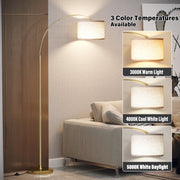 SUNMORY Arc Floor Lamp, Gold, 75in Tall, 3 Color Temperature, 9W A19 LED Bulb Included, Foot Switch, Hanging Linen Drum Shade, Adjustable Rotatable Head