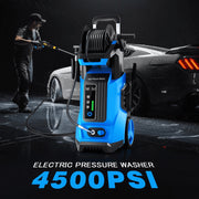 SUGIFT Electric Pressure Washer, 4500 PSI, 3.2 GPM, 2000W Motor, LED Touchscreen Adjustable Pressure, 5 Quick-Connect Nozzles, Foam Cannon, Built-In Hose Reel, Portable with Large Wheels, Blue