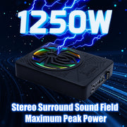 SLUMLOVE 10 Inch Car Subwoofer and Amp Package, 1250W Peak Power, Slim Under-Seat Design, RGB LED Lights, Aluminum Enclosure