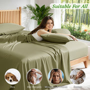 AiAngu Bamboo California King Sheet Set, Luxury Soft 4 Pieces with 16in Deep Pocket, Sage Green, AIABMSJTCKSG