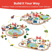 Tiny Land WT0007 110-Piece Wooden Train Set with Tracks, Building Blocks, Puzzles, Magnetic Fish Toys, Multicolor, Ages 3-7