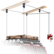 JinYounY Overhead Garage Ceiling Storage Lift System, 300lb Load Capacity, Adjustable Height, Manual Hoist with Hand Crank, Stainless Steel, Red