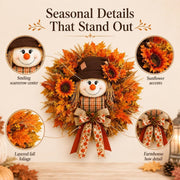 Generic Fall Wreath with Scarecrow, Sunflowers, Maple Leaves, Warm LED Lights, Burlap Bow, 20 Inch