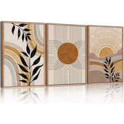 HPINUB Boho Framed Canvas Wall Art Set of 3, Mid Century Modern Nature Plants Desert Sun Paintings, 16x24 in - Art Painting