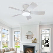 Depuley 35-Inch Low Profile Ceiling Fan with Dimmable LED Light, 6-Speed DC Motor, Remote Control, 5 White ABS Blades, Indoor/Outdoor Damp Rated WS-FPZ194-35C-WH.NA