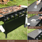 KingChii 5-Burner Propane Griddle, 38 in, 539 sq in Cooking Surface, 41,250 BTU, Portable Outdoor Grill, Black, KC1995A5